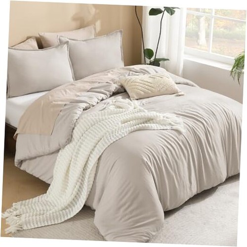 Linen Grey Comforter Set Queen Size, 3 Pieces Queen (90"x90") 08 - Linen