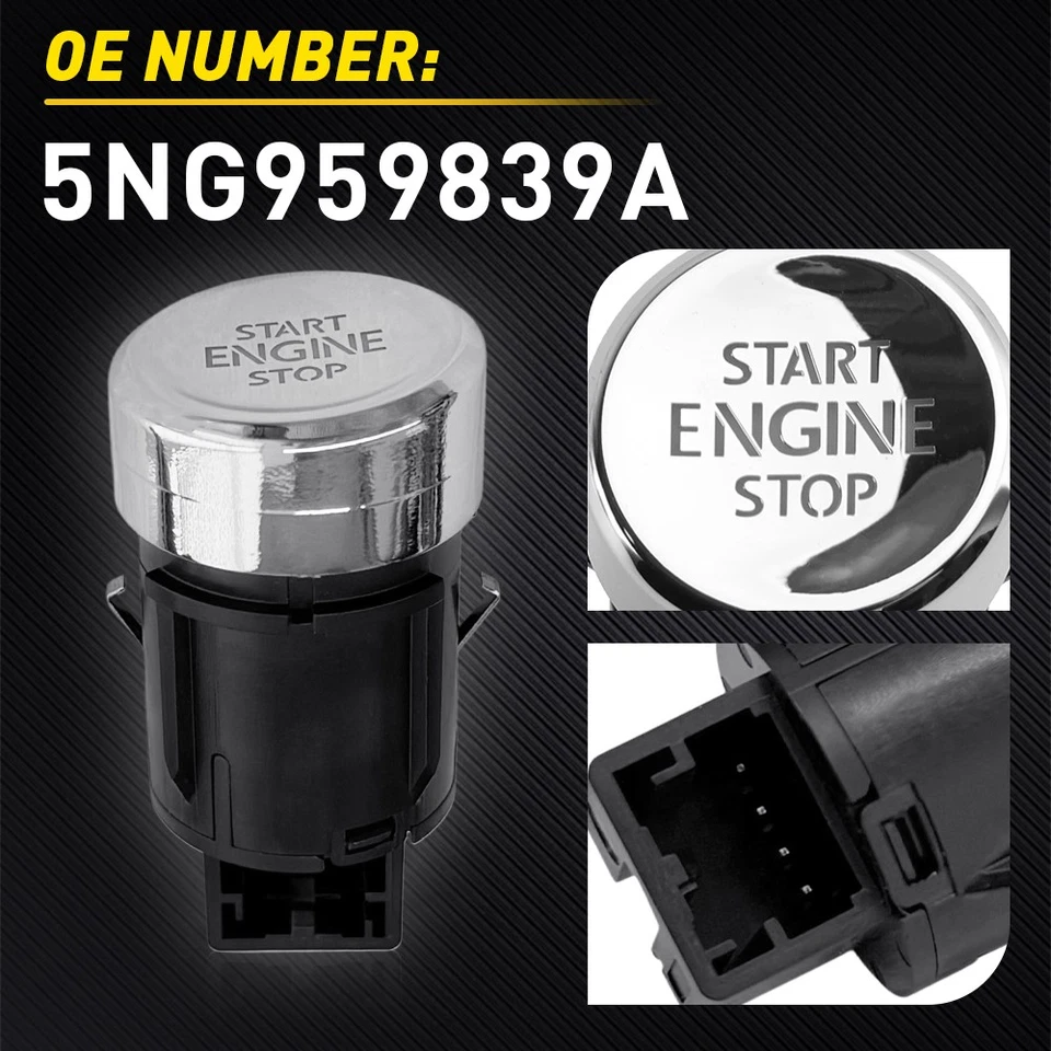 Chrome+Black Fit Volkswagen Tiguan Start Stop Button Ignition Switch 5NG959839A - image 3 of 4