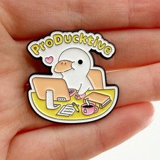 ProDuctive Punny Duck at Desk Enamel Pin