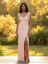 BHLDN Anthropologie Antonia Georgette Tie-Shoulder Pink Maxi Dress Front Slit 8