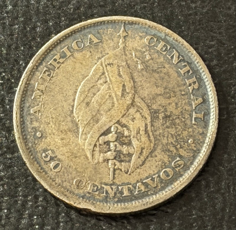 El Salvador 1892 CAM 50 Centavos Silver Coin