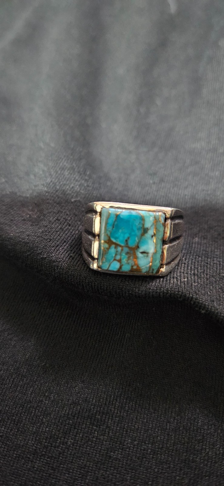 Turquoise Mens Solid 925 Silver Ring - image 8