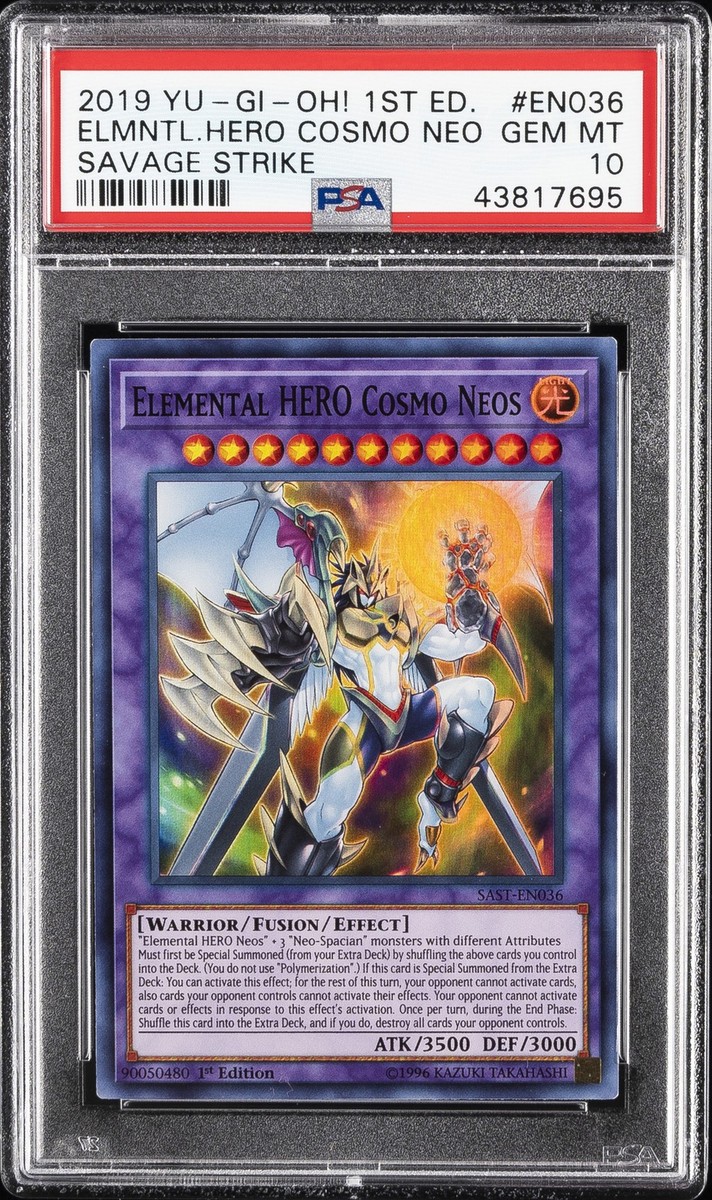 savage strike yugioh card list 2019 YU-GI-OH! SAST-SAVAGE STRIKE 1ST ED #EN036 ELEMENTAL HERO COSMO NEOS  PSA 10