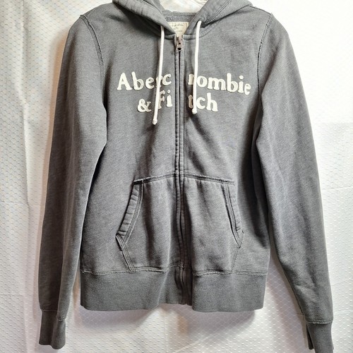 ABERCROMBIE & FITCH 90s Y2K Full-Zip Hoodie Sweatshirt Gr. S grau Grunge Retro