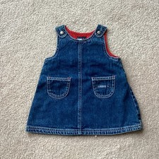 TOMMY HILFIGER COTTON DENIM JUMPER DRESS 3-6 MONTH, 2 POCKETS, LOGO, VINTAGE
