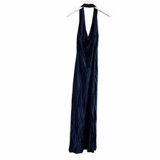 NEW Reformation Daniela Silk Maxi Deep V Halter Dress Navy Blue