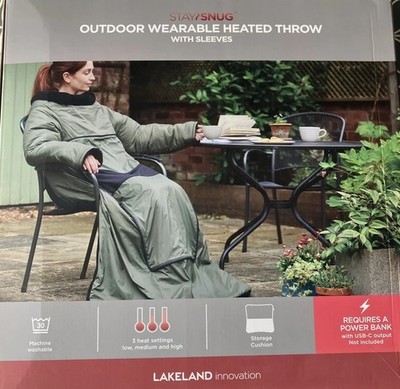 Lakeland NEU Outdoor tragbarer beheizter Überwurf mit Ärmeln batteriebetrieben