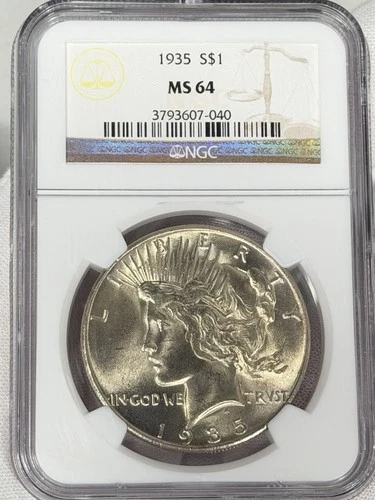 1935-P $1 Peace Silver Dollar NGC MS64 Silver Philadelphia US Coin BETTER DATE!