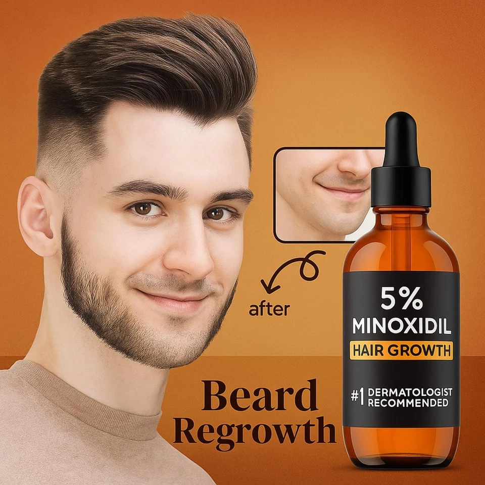 Sérum de crescimento capilar 5% minoxidil com Derma Roller para homens e mulheres, kit barba - Imagem 4 de 4