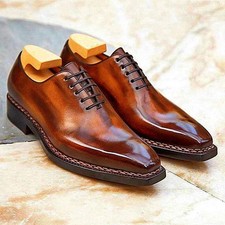 Men Black Grain Leather Oxford Brogue Wingtip Oxford Shoes, Handmade Dress Shoes