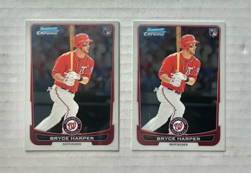 BRYCE HARPER (2 CARD) 2012 BOWMAN CHROME BASE ROOKIE RC'S; #10 - PHILLIES/NATS