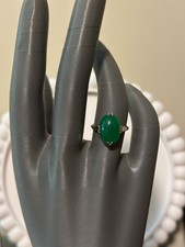 Silver-toned Ring with Green Stone Size 6