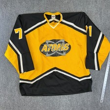 Vintage Athletic Sewing Atoms Hockey Jersey Mens XXL Yellow Black 71 USA Made