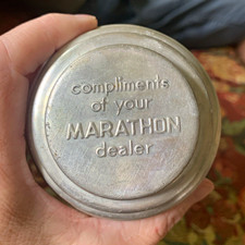 Vintage 1950s Marathon Oil Dealer Aluminum Measuring Cup w/Lid Gas Station Promo