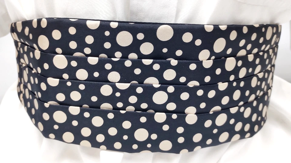 Cumberbund & BowTie BLACK with Ivory/Cream Polka Dots~Adjustable Self Tie W/Box - Image 4 of 4