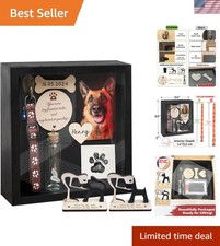 8.6'' Pet Memorial Gift Shadow Box Black Collar Holder Picture Frame Pet Paw ...