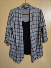 Naïf (Naif) Gray & Black Striped Cardigan W/ Black Undershirt 3/4 Sleeve Large