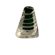Mirano Art Glass Pyramid Bud Vase Emerald Green Inside Striped Clear Glass