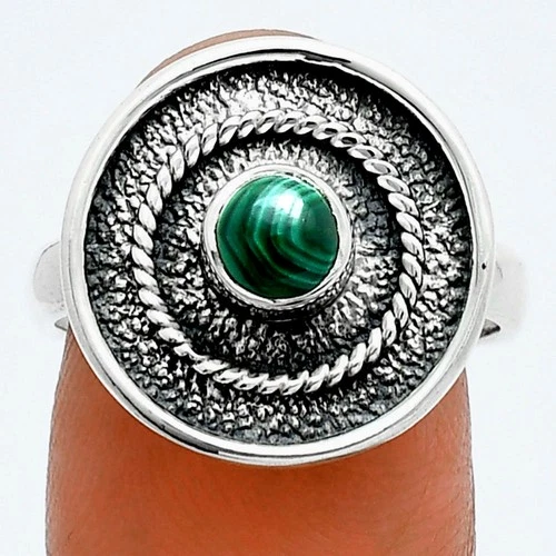 Natural Malachite Eye - Congo 925 Sterling Silver Ring s.8 Jewelry R-1439