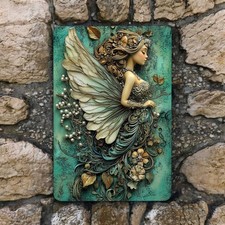 Fairy Metal Sign, Fantasy Garden Art, 8x12 Indoor Outdoor Wall Decor