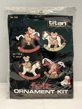 Vtg Titan 228 Needlecraft Felt Ornament Kit Teddy Bear Rocking Horse Christmas