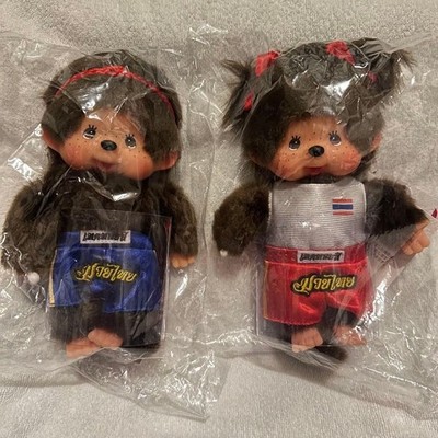NEW Monchhichi Bangkok Exclusive Muay Thai Plush Set of 2 Popup Shop Rare Japan