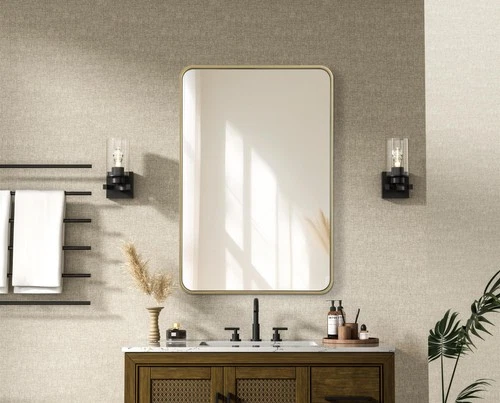 Elegant Decor Contour Metal Rectangle Mirror 27X40" Brass - Picture 2 of 11