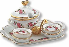 Lisa Soup Set 1.647/5 Lisa 8-pc Pink Roses Reutter Dollhouse Miniature