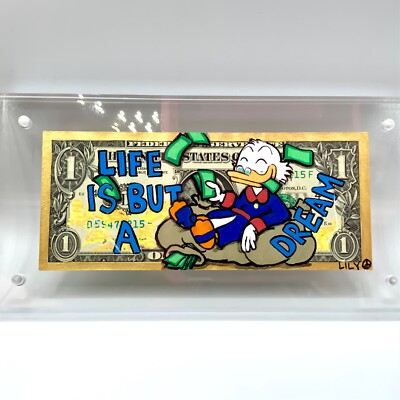 Uncle Scrooge Rich Dream Life Money Art Hand-painted on Real U.S 1 Dollar Bill