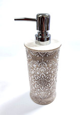 NEW GRAY 3D CARVED RESIN SOAP,LOTION DISPENSER POLISHED SILVER PUMP