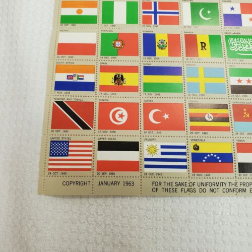 United Nations Souvenir Flag Stamp Sheet January 1963 Vintage - Picture 3 of 10