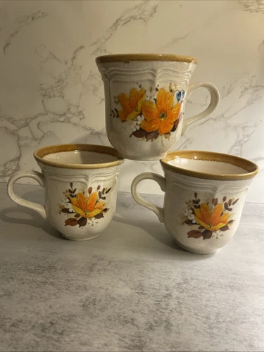 3 Vintage Mikasa Garden Club Fresh Floral EC 452 Coffee Cup Mug Retro Flowers
