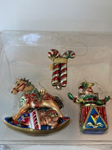 Lotto Ornamenti Natalizi Vetro Fitz E Floyd 2004 LEGGI 2 Cavallo Babbo Natale Danneggiato - Foto 8 di 16