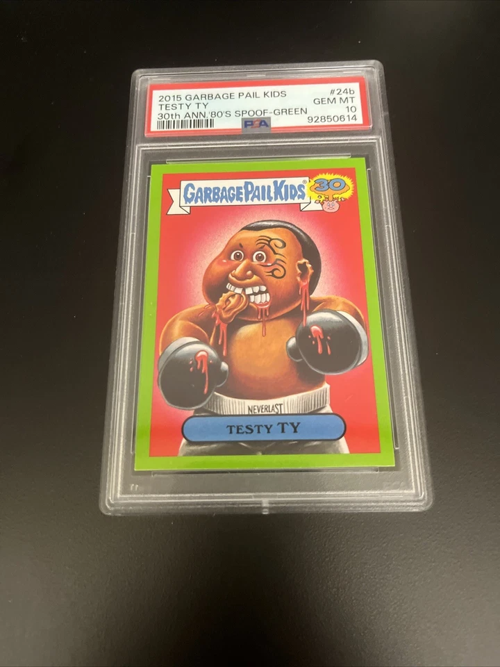 2015 Garbage Pail Kids #24b Testy Ty 30th MIKE TYSON GREEN POP 5! PSA 10 GEM - Image 2 of 4