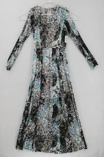 Belle Sky Pauline Maxi Dress SZ S Lace Overlay Floral Cold Shoulder Keyhole Back