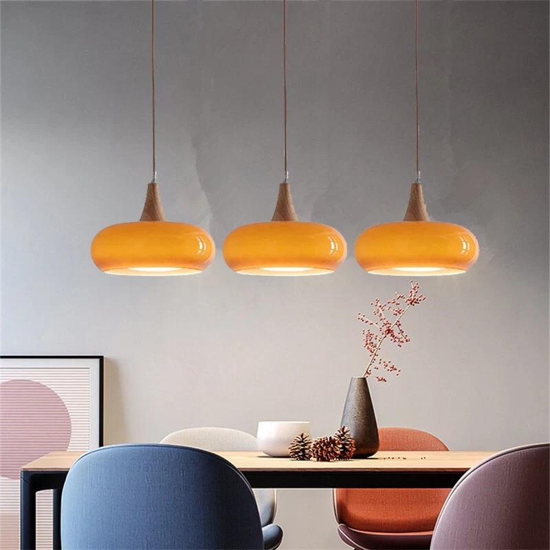 Orange glass top pendant light