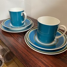 Set Of 2 Susie Cooper Gay Stripe Coffee Cups, Saucers And Side Plates- VINTAGE#1