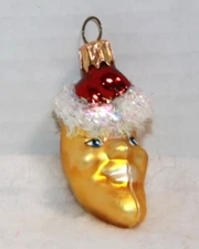 Cosco Collector Series Mini Figural Glass Moon In Santa Hat Christmas Ornament
