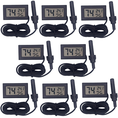8x Digital Temperatur Luftfeuchtigkeit Messgerät Kabelsensor Schwarz Thermometer Hygrometer