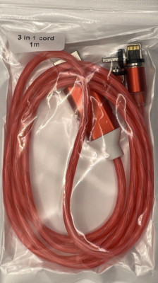 Flow Luminous USB Charging Cable For iPhone 14 13 12 11 3 IN 1 Magnetic Red