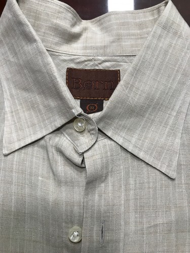 BORN Herren kurzärmeliges Leinen Bambusmischung geknöpftes Fronthemd khaki Gr. M