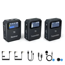 Wireless Lavalier Microphone System Dual Transmitter f Online Class Camera Phone