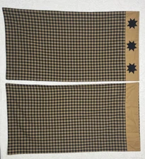 VHC Brands Primitive King Pillowcases  set of 2 Black Appliqued Decor Gingham