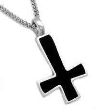 Black Inverted Cross Occult Pendant with Chain Necklace
