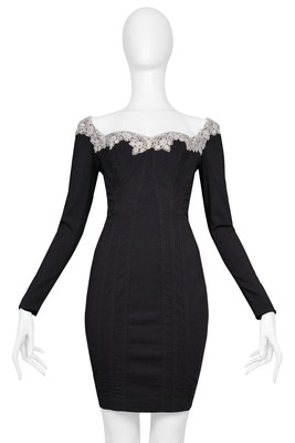 VINTAGE CHANTAL THOMASS BLACK CORSET DRESS WITH LACE COLLAR 1994 