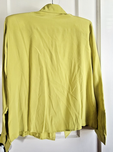 Riva SILK 100% silk Lime green woman ruffled front button down blouse Sz M - Picture 2 of 6
