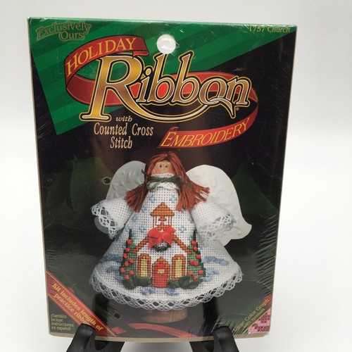 DMC Christmas Ribbon Cross Stitch Kit Angel Ornament #1757 Church 1990s