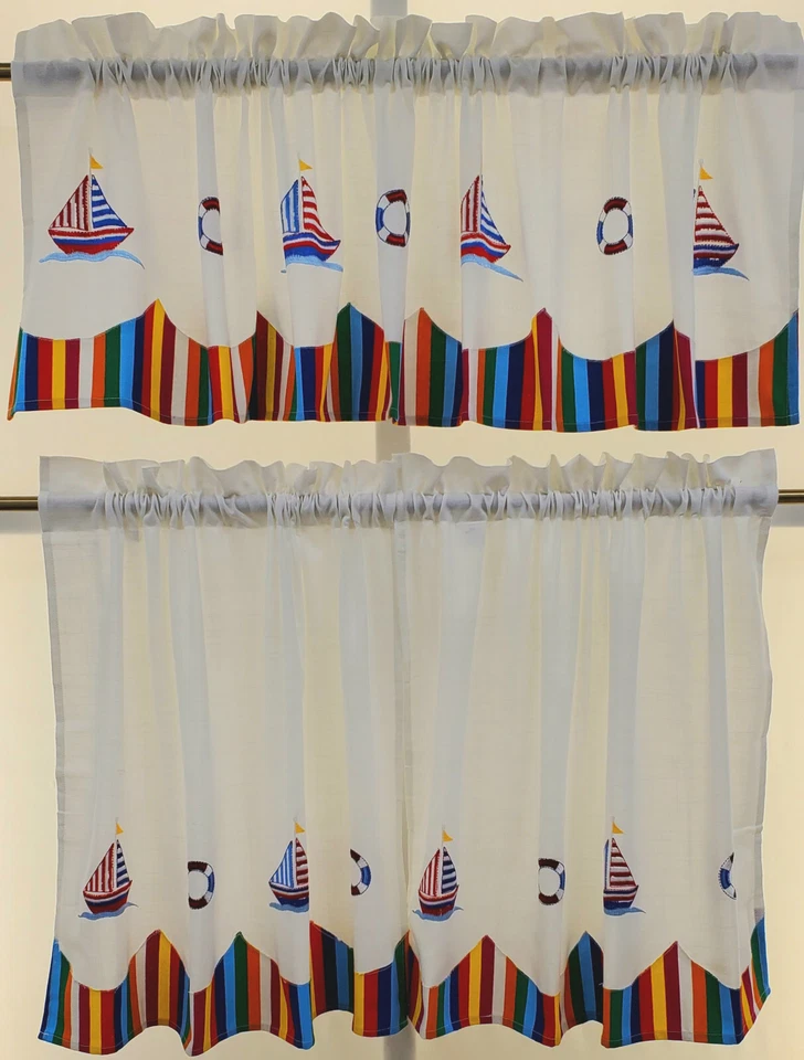 Newport Tela Bordada Velero Náutico Playa Rayas Cenefa o Niveles Foto 2 de 4