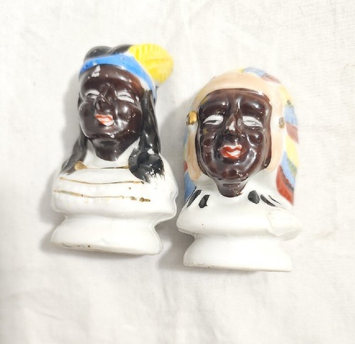 Vintage Indianer Indianer Häuptling und Häuptlinge, Brave Squaw S&P Shaker Teller