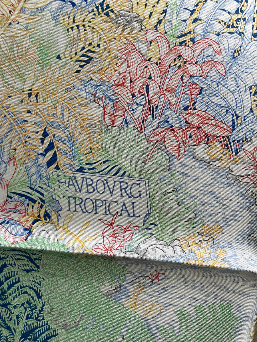 HERMÈS Faubourg Tropical scarf by Octave Marsal 100% Silk 90 HERMÈS Faubourg Tropical scarf by Octave Marsal 100% Silk 90